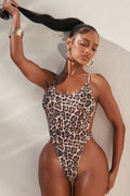 Straps Leopard 3 Piece Bikini & Skirt Set Combo in Brown  Size M