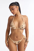 3 Piece Bikini & Sarong Set - Gold  size M