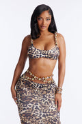 Straps Leopard 3 Piece Bikini &amp; Skirt Set Combo in Brown Size M