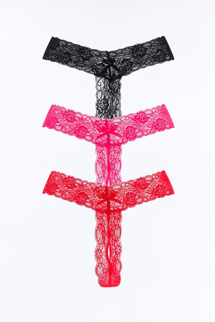 Women's 3 Pack Light Stretch Lace Thong Set Combo in Fuchsia   Size L